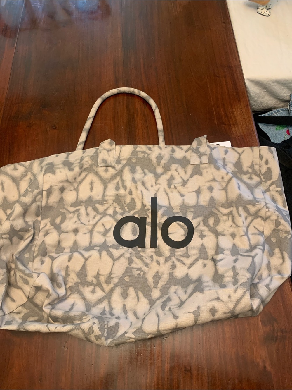 ALO Yoga Gray and White Tie-Dye Canvas Tote